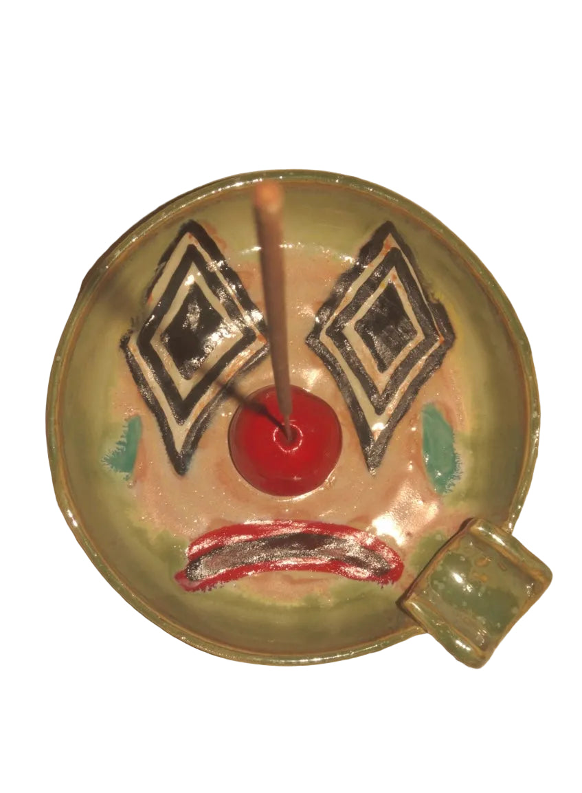 GREEN AND PINK CLOWN INCENSE AND ASHTRAY